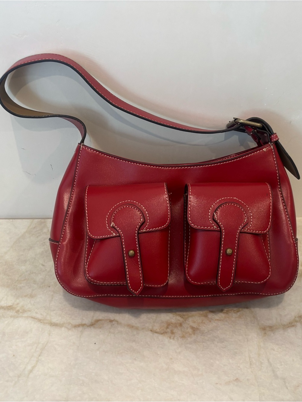 Emilie M. Red Shoulder Bag Double Pocket Y2K Baguette Purse